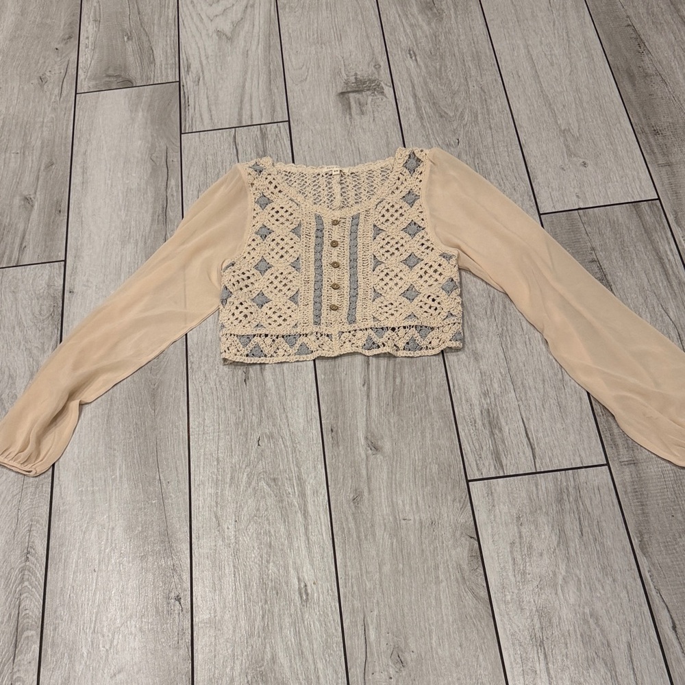 Adorable Shop Stevie Crochet Top With Sheer Bell Sleeves